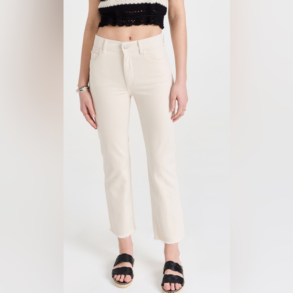 Women's Straight High Rise Ankle Jeans Cream